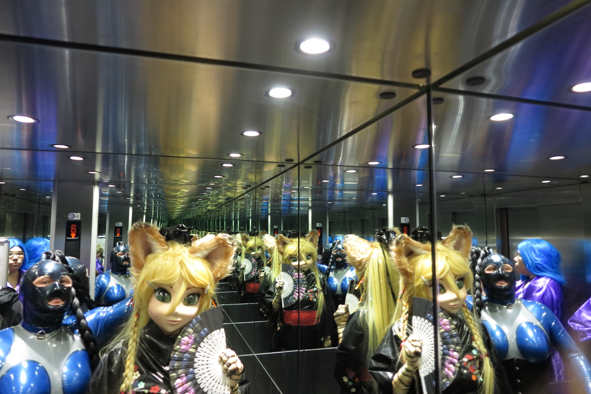 Miyuci und Katzentatze im Fahrstuhl