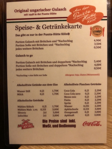 Speisekarte Pusztahütte