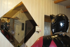 (W1) metallic rot Catsuit-schwarz-silber Stufenrock