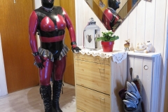 (W3) metallic rot Catsuit-schwarz-silber Stufenrock