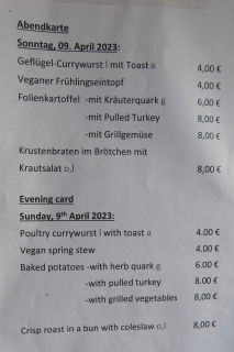 Abendkarte vom Sonntag