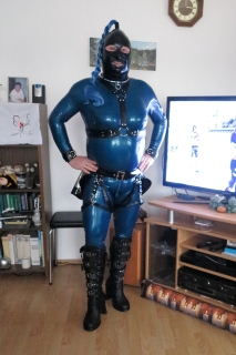 the blue Bright and Shiny Catsuit  with Savage Wear Skirt